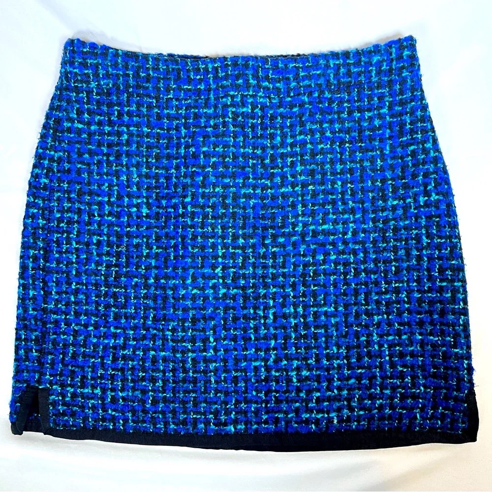 🎉HP🎉 J. Crew Blue Black Aqua Tweed Boucle Lined Mini Skirt Size 2